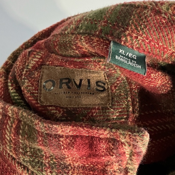 Orvis Size XL Heavy Flannel Shirt Jacket with Side Pockets Plaid Green Red Used - Picture 8 of 10